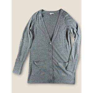 Halogen Gray Merino Wool Blend Longline V-Neck Cardigan Sweater Womens Medium